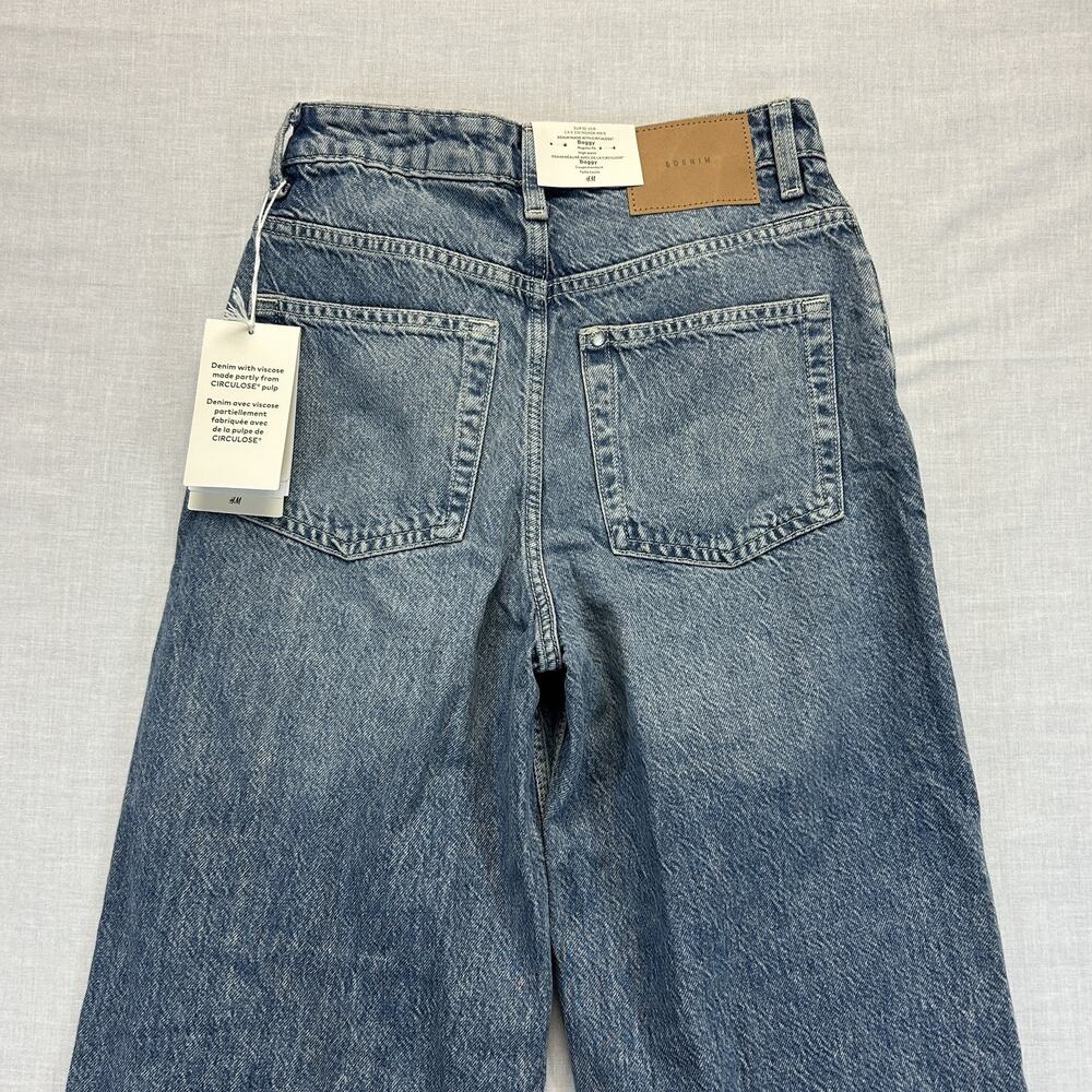 & Denim H&M NEW Baggy High Waist Jeans Womens 0 Regular Fit Blue Distressed NWT - Picture 11 of 16